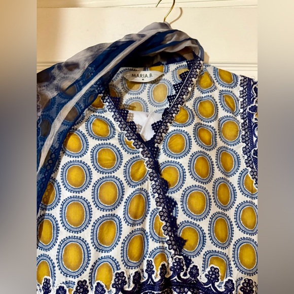 Blue and White Patterned Maria. B. Lawn Dress - Picture 8 of 11